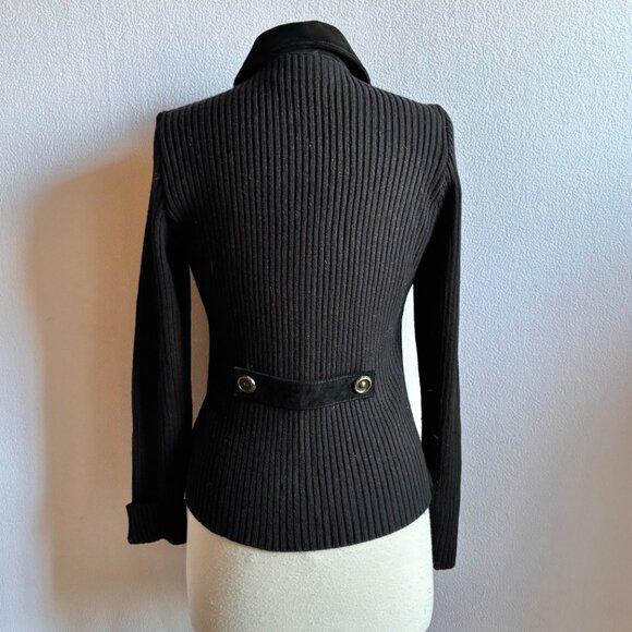 Black Suede & Knit Jacket Snap Closure Pockets Ruffle Front Size M - Picture 5 of 11
